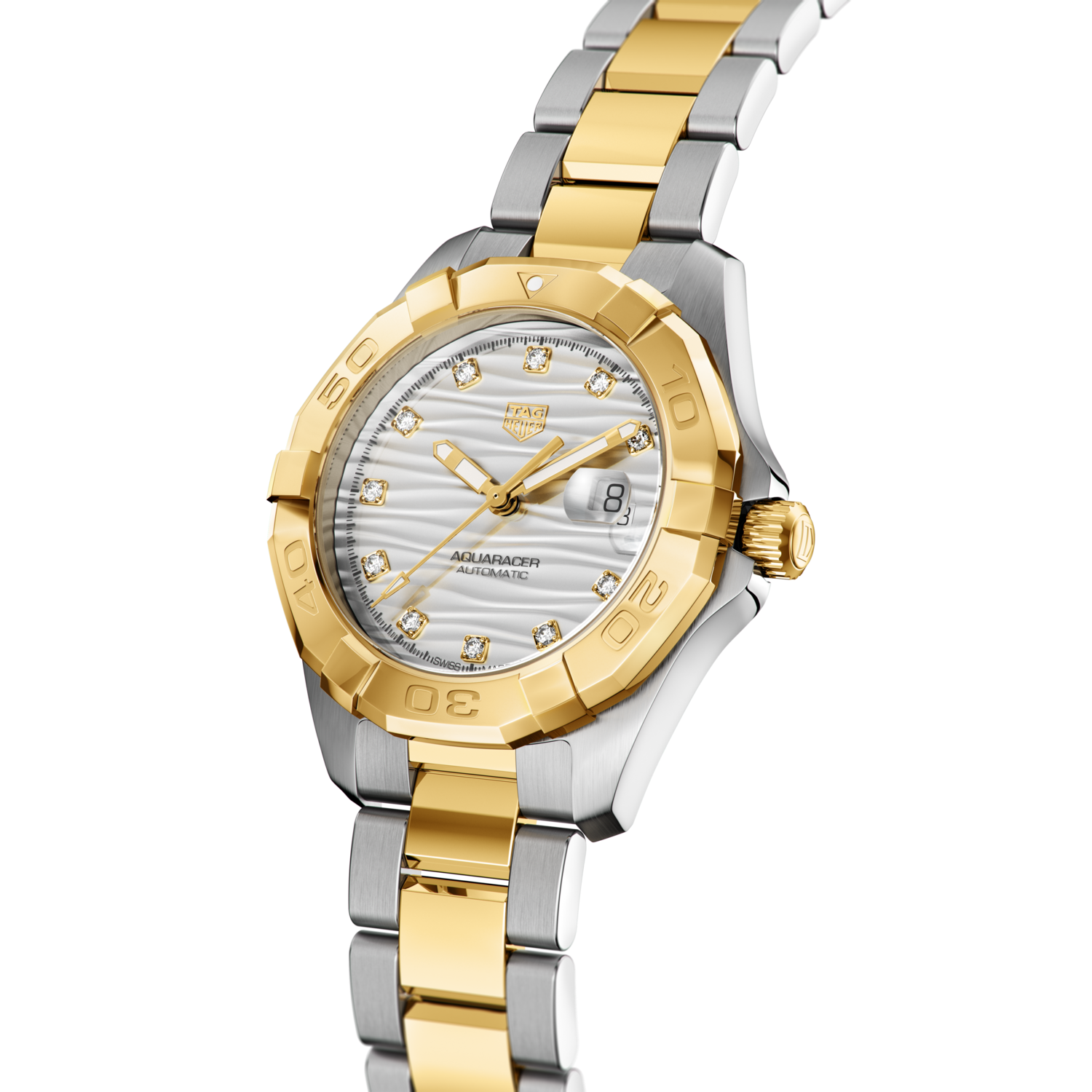 Tag Heuer Aquaracer Automatic Diamonds Silver Dial Two Tone Steel Strap Watch for Women - WBD2321.BB0320