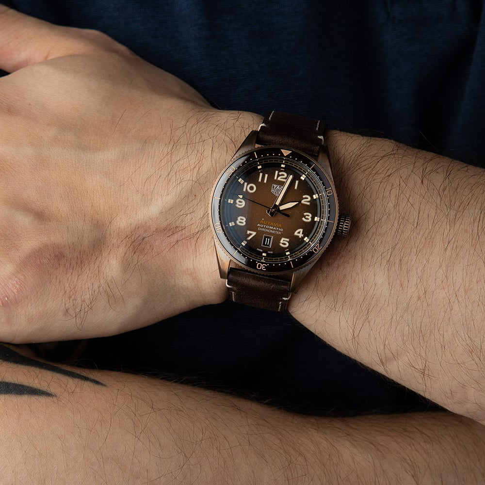 Tag Heuer Autavia Brown Dial Brown Leather Strap Watch for Men - WBE5191.FC8276