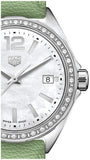  Shop Authentic Tag Heuer Formula 1 Quartz Diamonds Mother of Pearl Dial Green Leather Strap Watch for Women - WBJ131A.FC8249 - Luxxuri