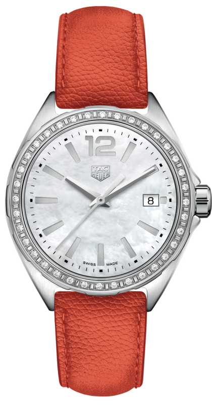  Shop Authentic Tag Heuer Formula 1 Quartz Diamonds Mother of Pearl Dial Orange Leather Strap Watch for Women - WBJ131A.FC8250 - Luxxuri