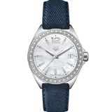  Shop Authentic Tag Heuer Formula 1 Quartz Diamonds Mother of Pearl Dial Blue Leather Strap Watch for Women - WBJ131A.FC8251 - Luxxuri