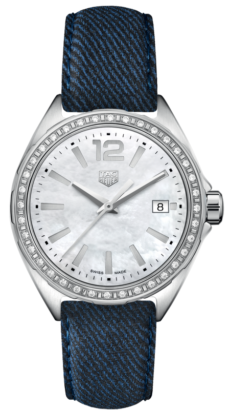  Shop Authentic Tag Heuer Formula 1 Quartz Diamonds Mother of Pearl Dial Blue Leather Strap Watch for Women - WBJ131A.FC8251 - Luxxuri