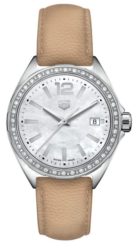  Shop Authentic Tag Heuer Formula 1 Quartz Diamonds Mother of Pearl Dial Beige Leather Strap Watch for Women - WBJ131A.FC8254 - Luxxuri