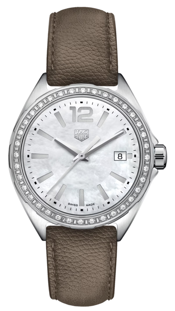  Shop Authentic Tag Heuer Formula 1 Quartz Mother of Pearl Dial Brown Leather Strap Watch for Women - WBJ131A.FC8255 - Luxxuri