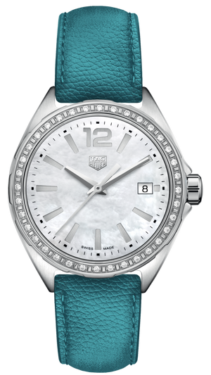  Shop Authentic Tag Heuer Formula 1 Quartz Diamonds Mother of Pearl Dial Blue Leather Strap Watch for Women - WBJ131A.FC8256 - Luxxuri