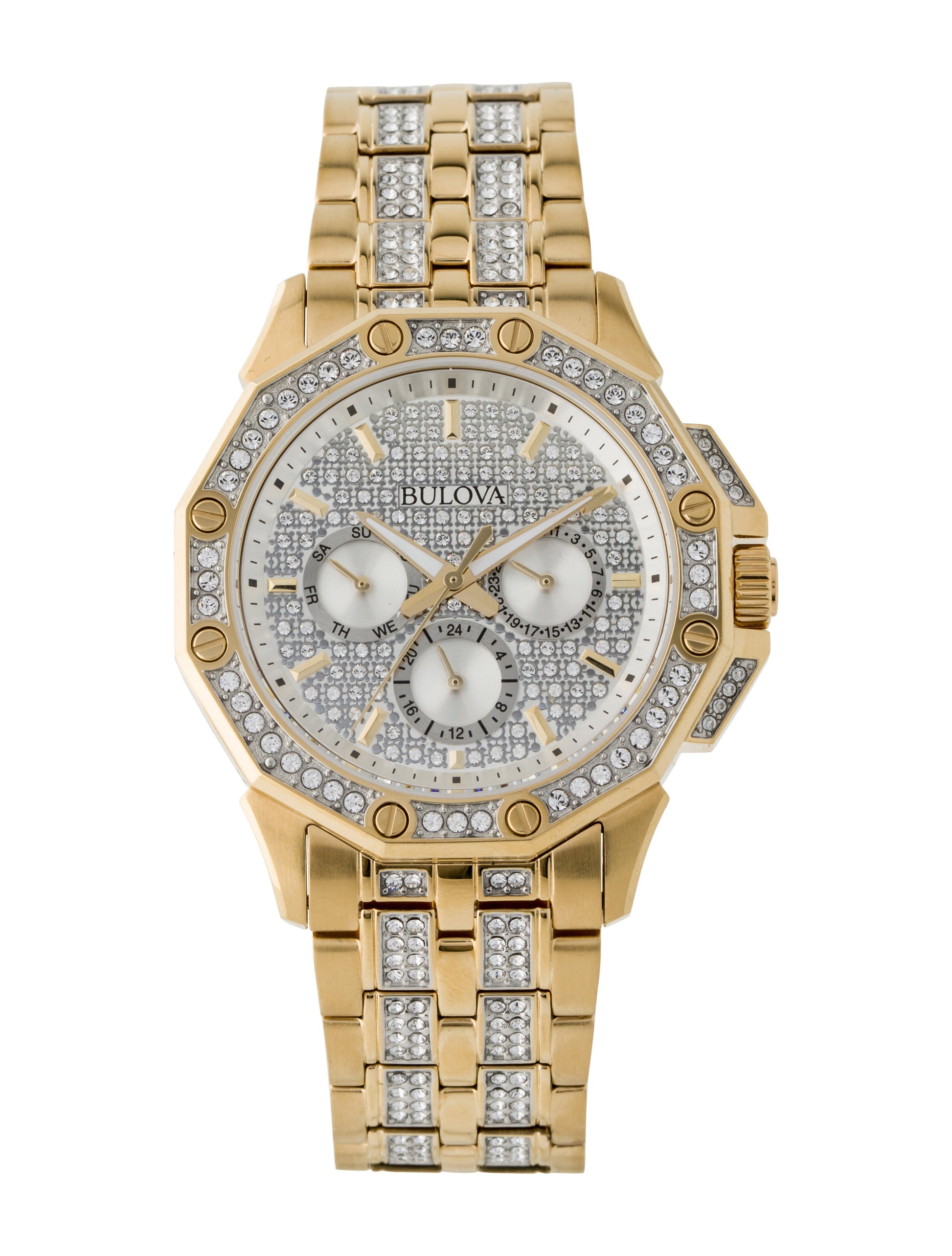  Shop Authentic Bulova Crystal Collection Octova White Dial Gold Steel Strap Watch for Men - 98C126 - Luxxuri