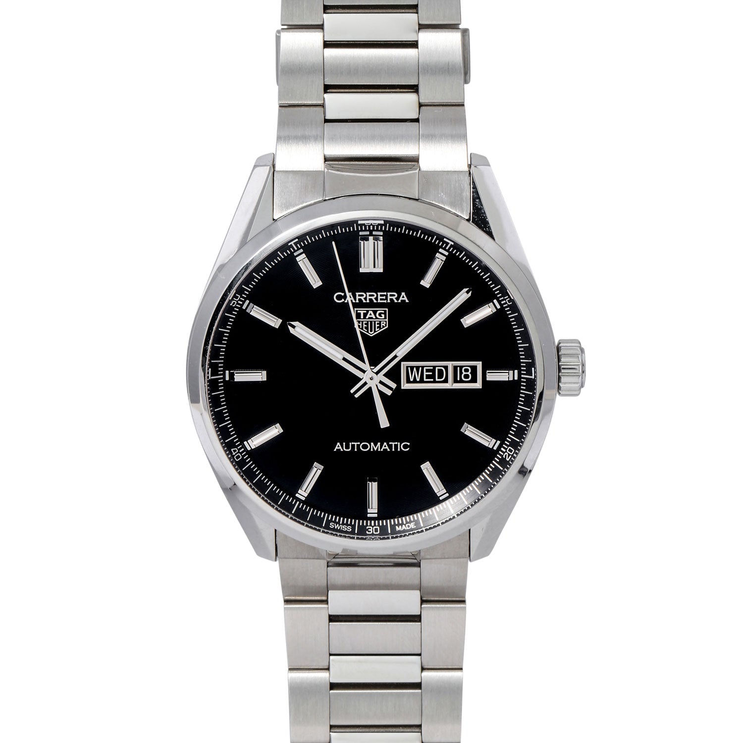 Tag Heuer Carrera Day Date Automatic Black Dial Silver Steel Strap Watch for Men - WBN2010.BA0640