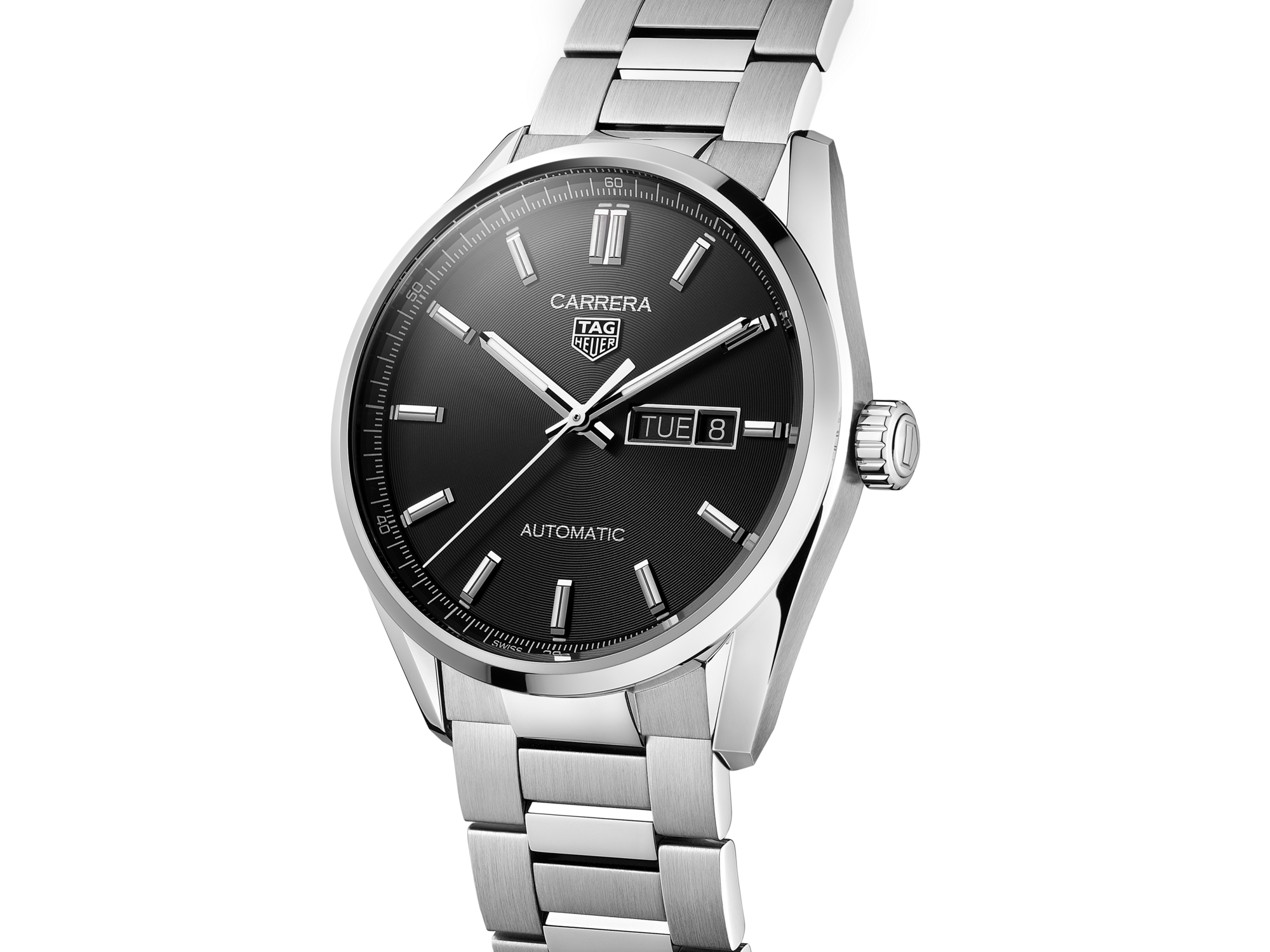 Tag Heuer Carrera Day Date Automatic Black Dial Silver Steel Strap Watch for Men - WBN2010.BA0640