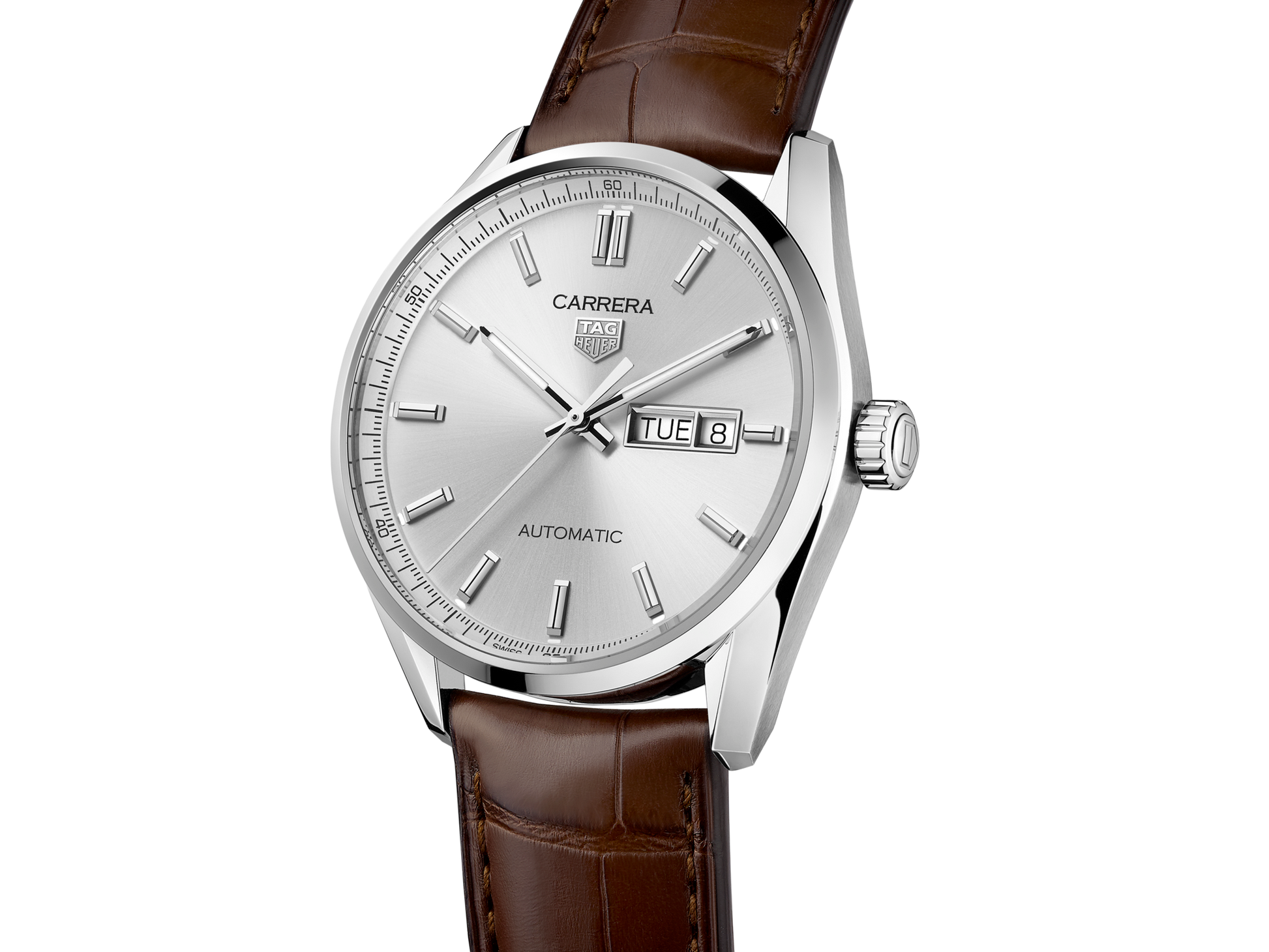  Shop Authentic Tag Heuer Carrera Day Date Silver Dial Brown Leather Strap Watch for Men - WBN2011.FC6484 - Luxxuri