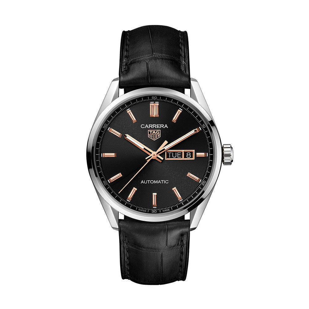  Shop Authentic Tag Heuer Carrera Day Date Black Dial Black Leather Strap Watch for Men - WBN2013.FC6503 - Luxxuri