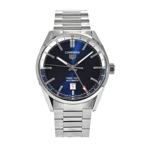  Shop Authentic Tag Heuer Carrera Twin Time Blue Dial Silver Steel Strap Watch for Men - WBN201A.BA0640 - Luxxuri