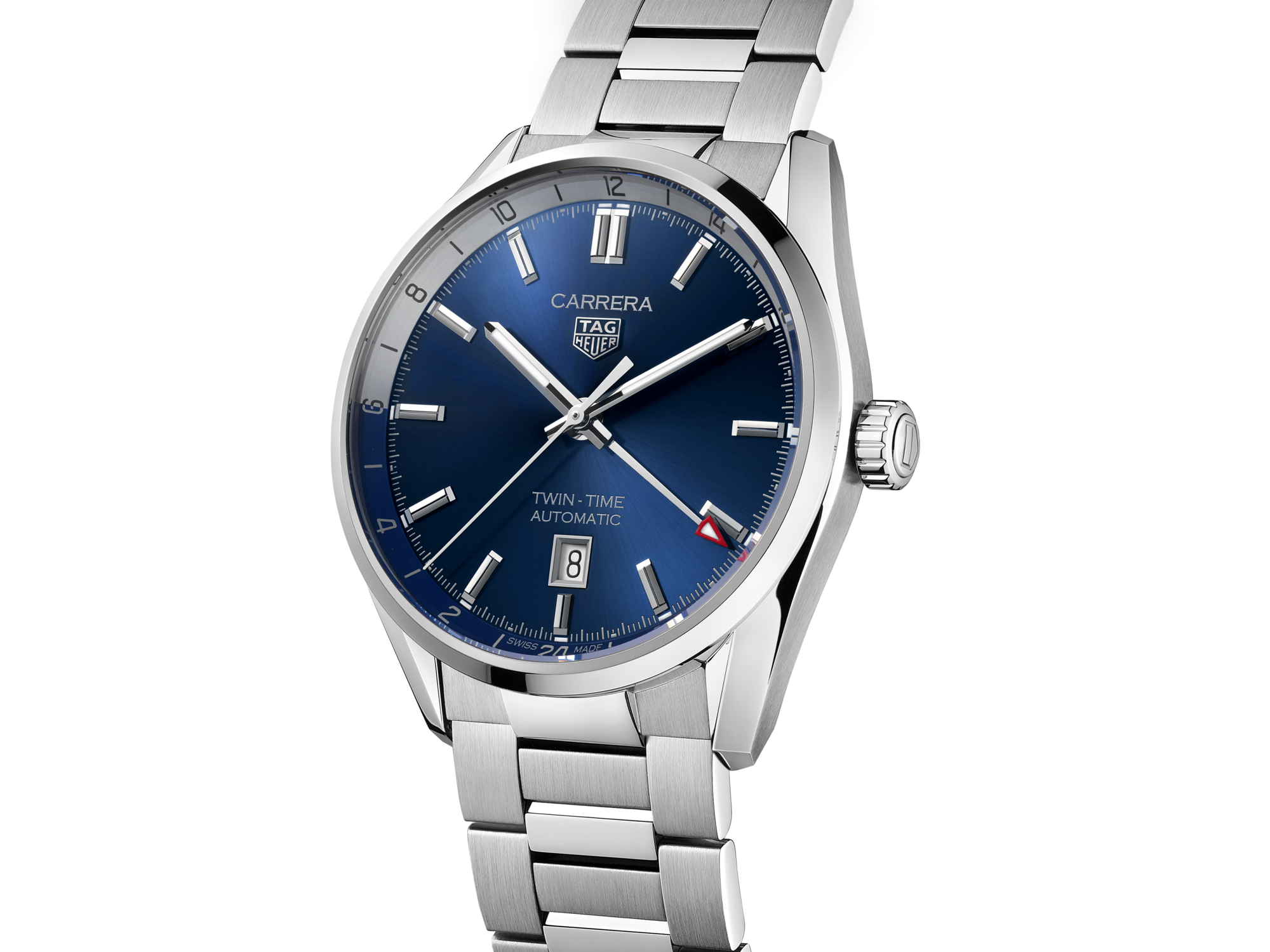 Tag Heuer Carrera Twin Time Blue Dial Silver Steel Strap Watch for Men - WBN201A.BA0640