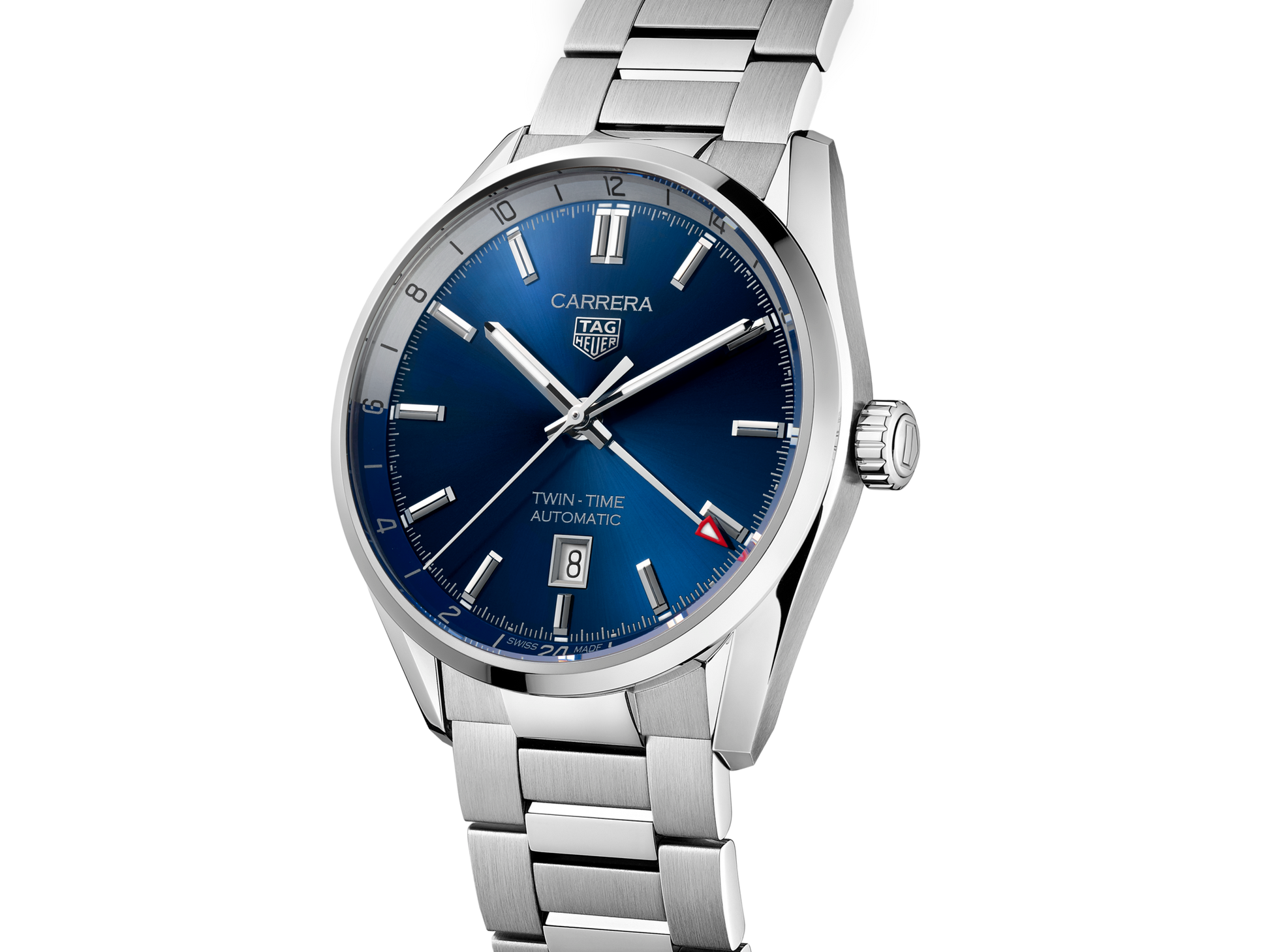  Shop Authentic Tag Heuer Carrera Twin Time Blue Dial Silver Steel Strap Watch for Men - WBN201A.BA0640 - Luxxuri