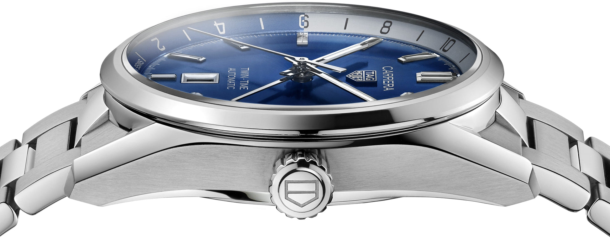  Shop Authentic Tag Heuer Carrera Twin Time Blue Dial Silver Steel Strap Watch for Men - WBN201A.BA0640 - Luxxuri