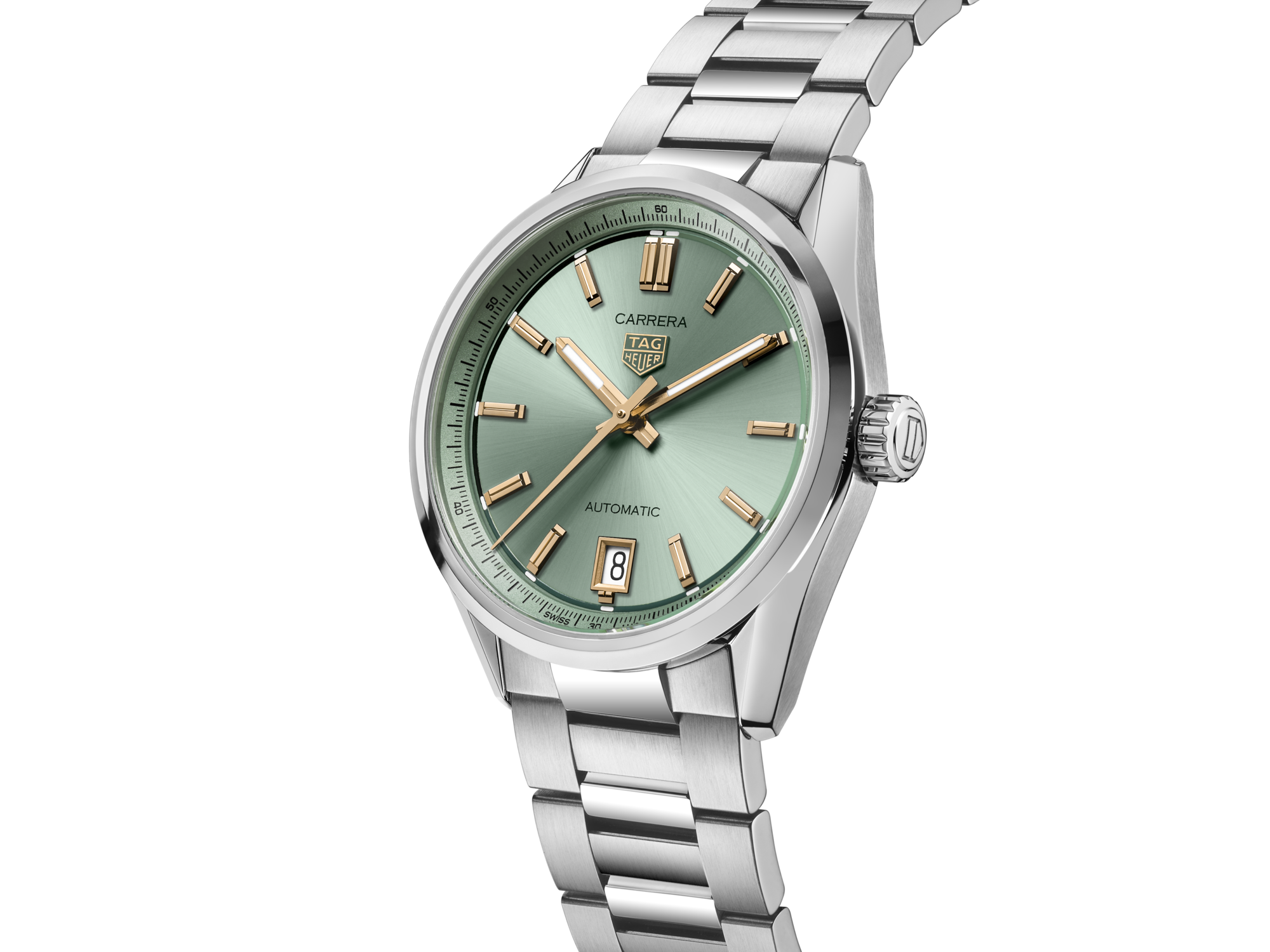 Tag Heuer Carrera Date Automatic 18K Green Dial Silver Steel Strap Watch for Women - WBN2312.BA0001