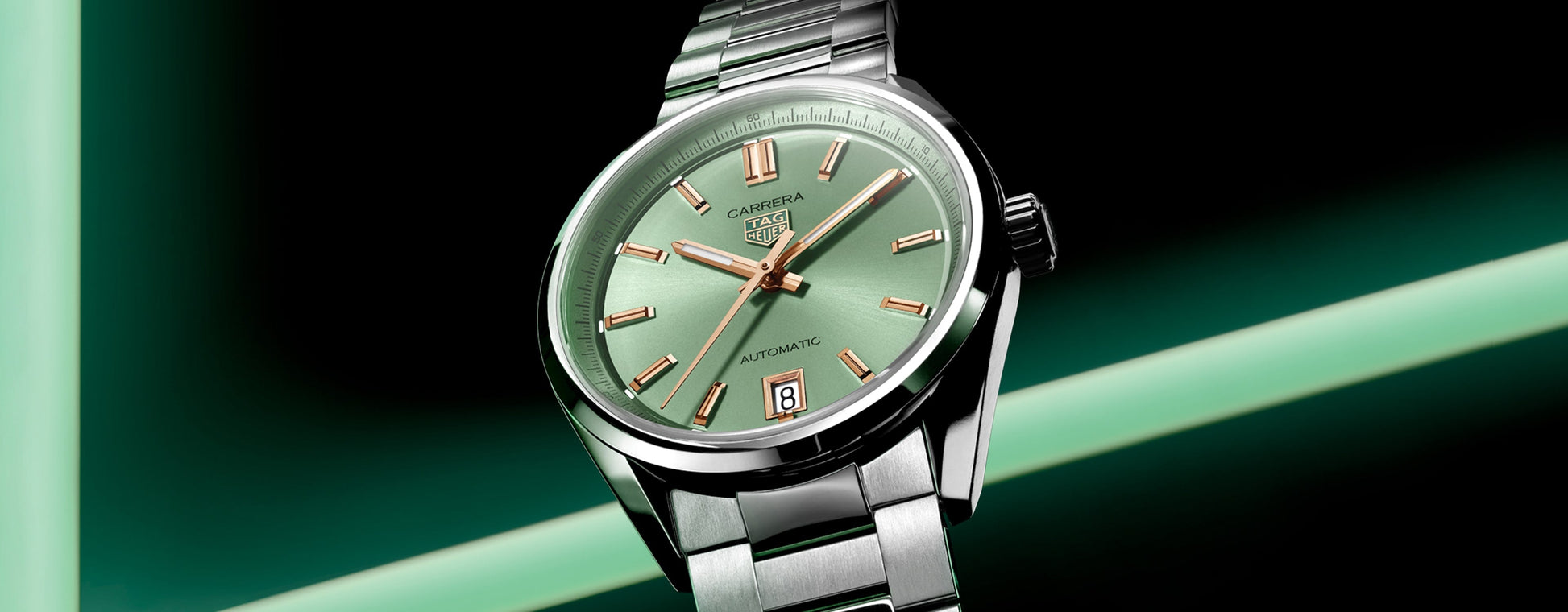  Shop Authentic Tag Heuer Carrera Date Automatic 18K Green Dial Silver Steel Strap Watch for Women - WBN2312.BA0001 - Luxxuri