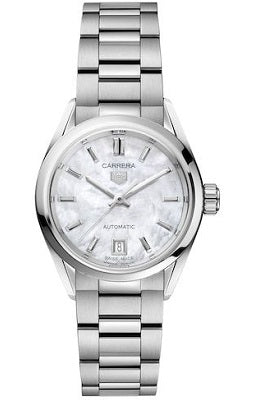  Shop Authentic Tag Heuer Carrera Mother of Pearl Dial Silver Steel Strap Watch for Women - WBN2410.BA0621 - Luxxuri