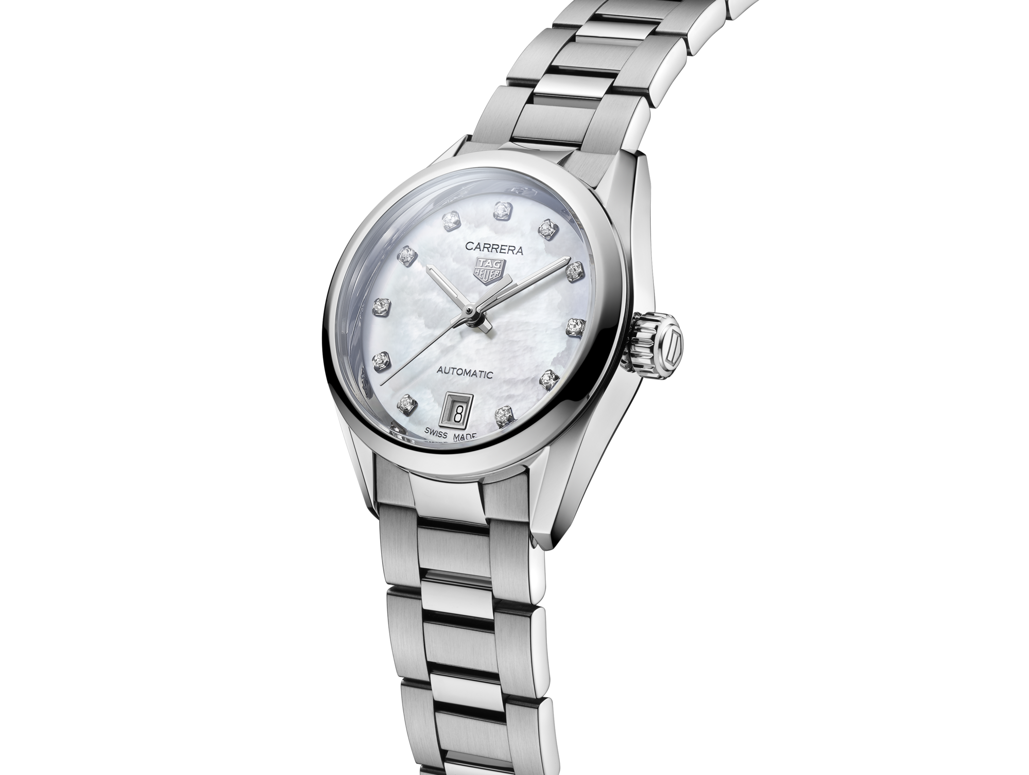 Tag Heuer Carrera Diamonds Mother of Pearl Dial Silver Steel Strap Watch for Women - WBN2412.BA0621