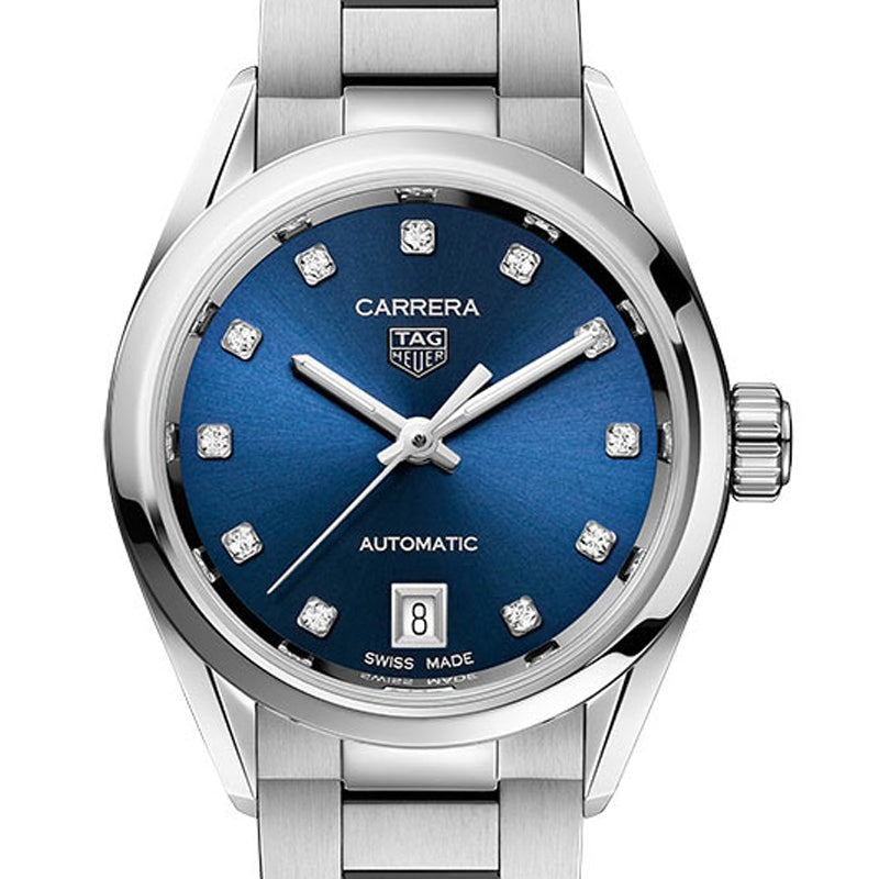  Shop Authentic Tag Heuer Carrera Diamonds Blue Dial Silver Steel Strap Watch for Women - WBN2413.BA0621 - Luxxuri