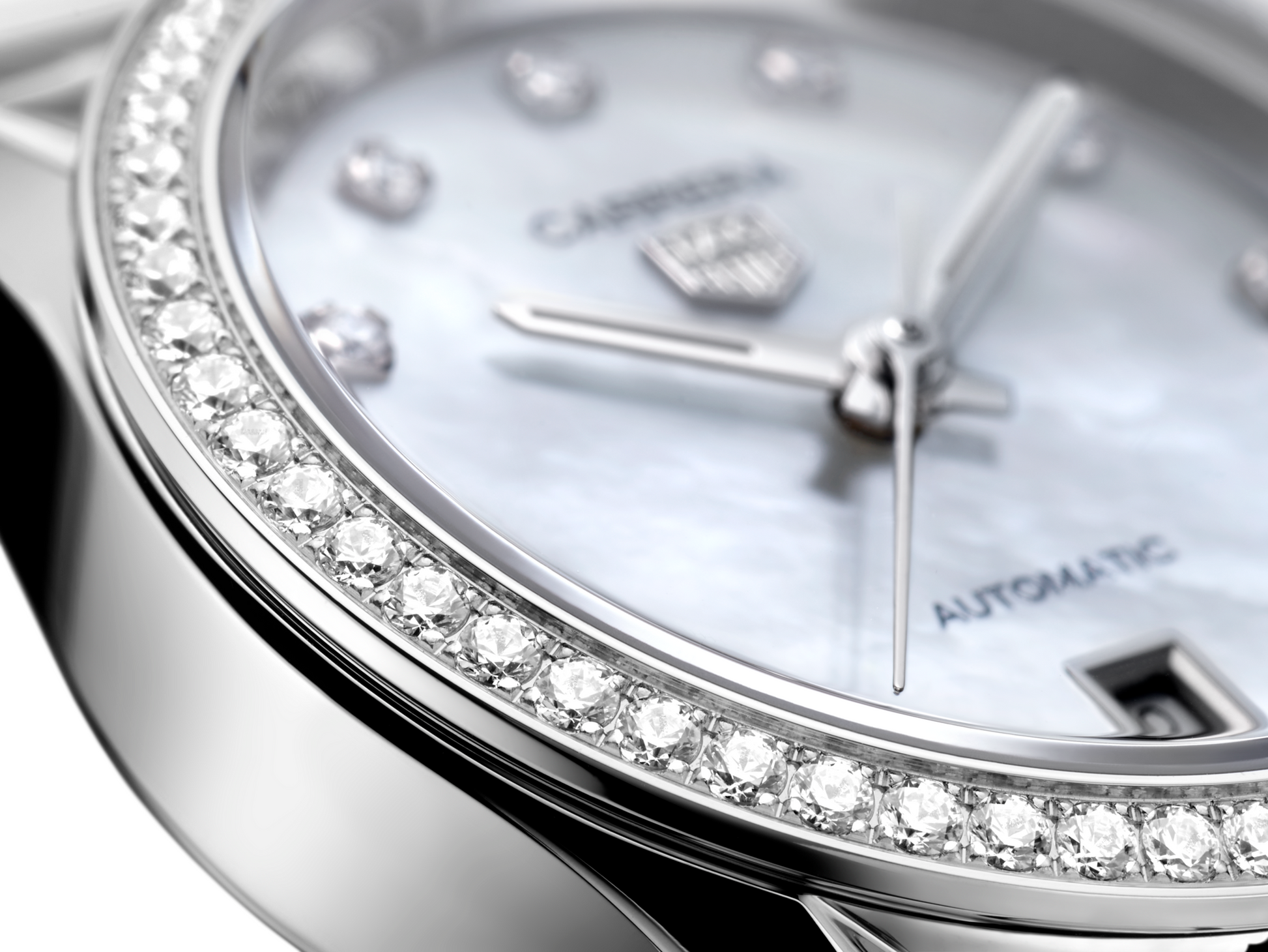  Shop Authentic Tag Heuer Carrera Date Diamonds Mother of Pearl Dial Silver Steel Strap Watch for Women - WBN2414.BA0621 - Luxxuri