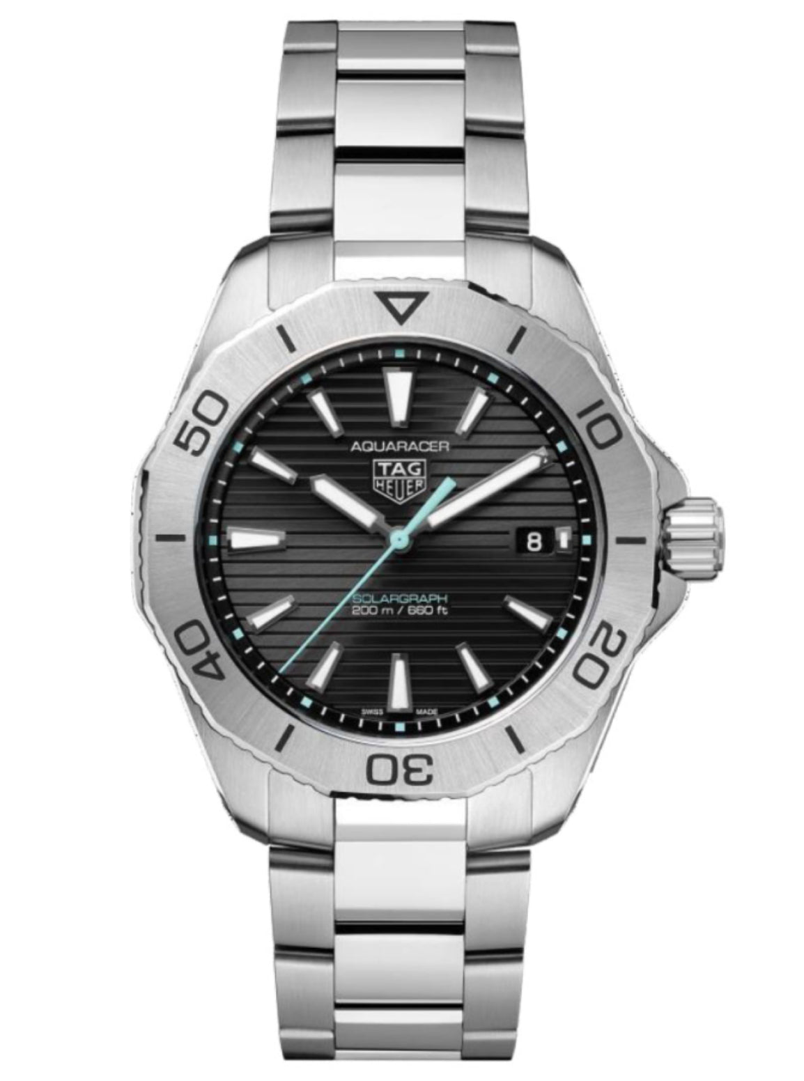  Shop Authentic Tag Heuer Aquaracer Professional 200 Solargraph Quartz Black Dial Silver Steel Strap Watch for Men - WBP1114.BA0000 - Luxxuri