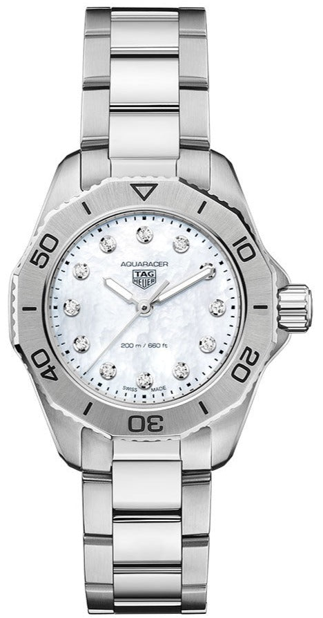  Shop Authentic Tag Heuer Aquaracer Professional 200 Quartz Diamond Mother of Pearl Dial Silver Steel Strap Watch for Women - WBP1416.BA0622 - Luxxuri