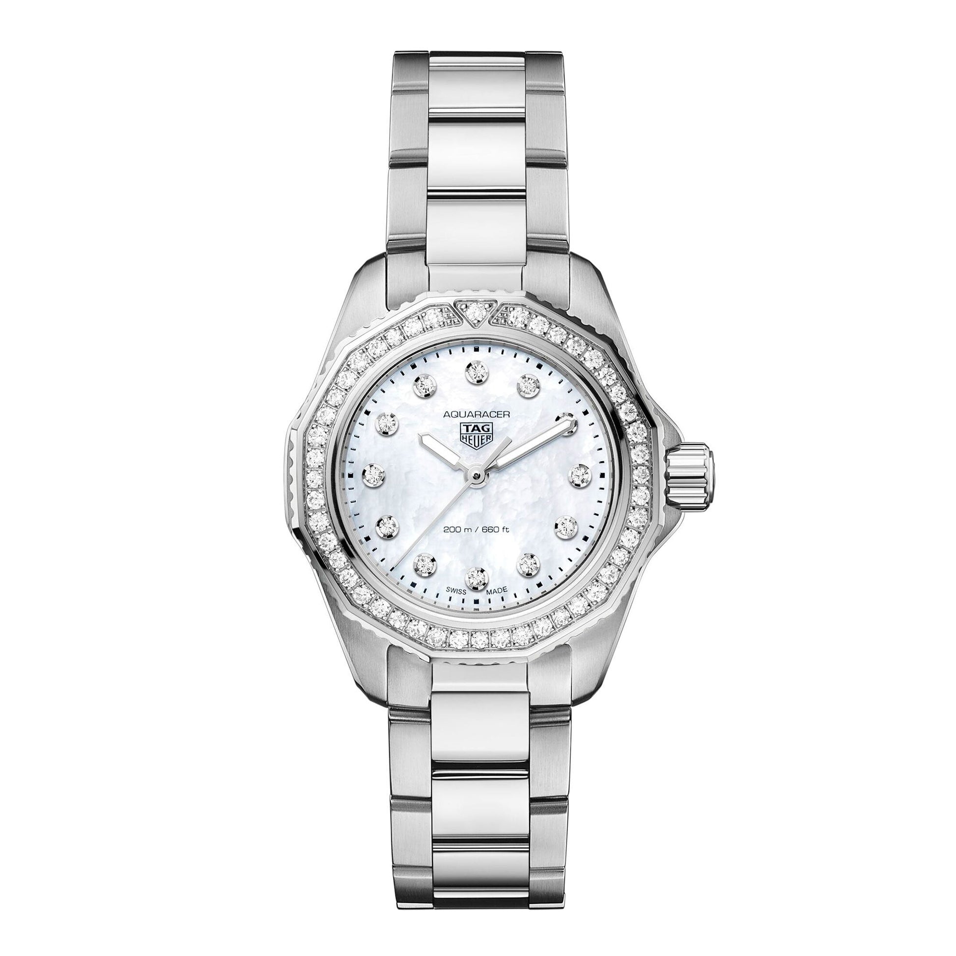  Shop Authentic Tag Heuer Aquaracer Professional 200 Quartz Diamond Mother of Pearl Dial Silver Steel Strap Watch for Women - WBP1417.BA0622 - Luxxuri