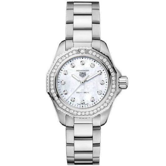  Shop Authentic Tag Heuer Carrera Date Diamonds Mother of Pearl Dial Silver Steel Strap Watch for Women - WBN2414.BA0621 - Luxxuri