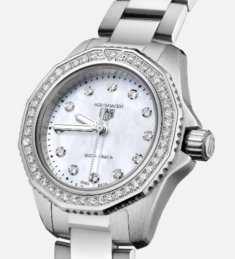  Shop Authentic Tag Heuer Aquaracer Professional 200 Quartz Diamond Mother of Pearl Dial Silver Steel Strap Watch for Women - WBP1417.BA0622 - Luxxuri