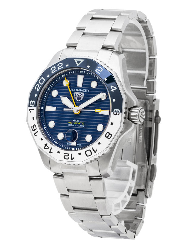  Shop Authentic Tag Heuer Aquaracer Professional 300 GMT Automatic Blue Dial Silver Steel Strap Watch for Men - WBP2010.BA0632 - Luxxuri