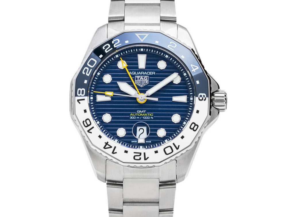  Shop Authentic Tag Heuer Aquaracer Professional 300 GMT Automatic Blue Dial Silver Steel Strap Watch for Men - WBP2010.BA0632 - Luxxuri
