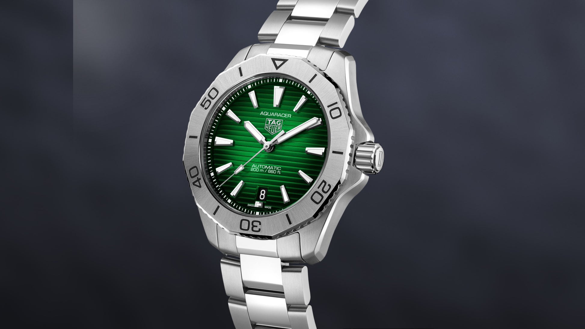  Shop Authentic Tag Heuer Aquaracer Professional 200 Automatic Green Dial Silver Steel Strap Watch for Men - WBP2115.BA0627 - Luxxuri