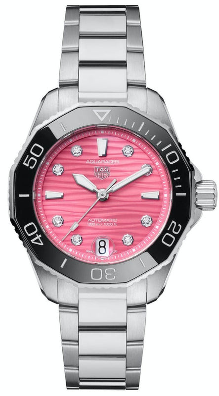  Shop Authentic Tag Heuer Aquaracer Professional 300 Automatic Diamonds Pink Dial Silver Steel Strap Watch for Women - WBP231J.BA0618 - Luxxuri