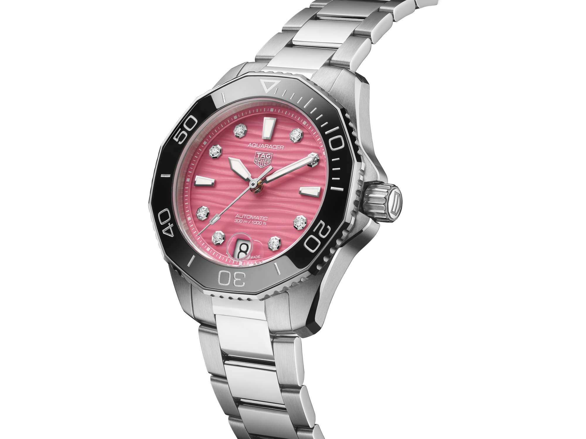 Tag Heuer Aquaracer Professional 300 Automatic Diamonds Pink Dial Silver Steel Strap Watch for Women - WBP231J.BA0618