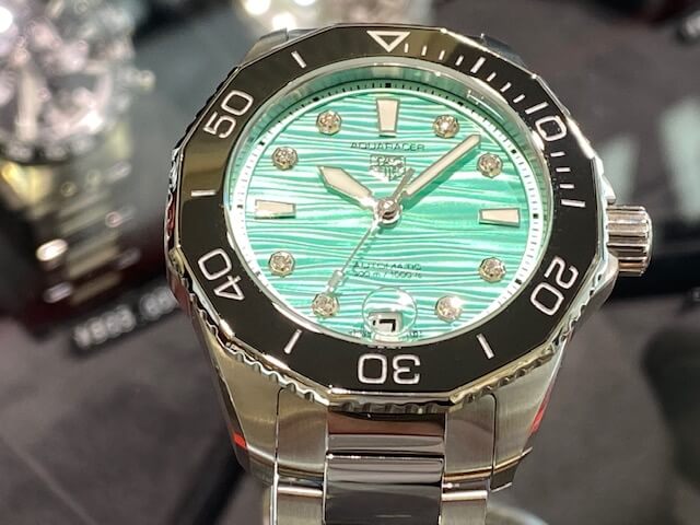  Shop Authentic Tag Heuer Aquaracer Professional 300 Automatic Diamonds Green Dial Silver Steel Strap Watch for Women - WBP231K.BA0618 - Luxxuri