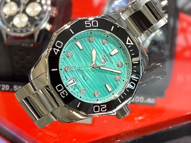  Shop Authentic Tag Heuer Aquaracer Professional 300 Automatic Diamonds Green Dial Silver Steel Strap Watch for Women - WBP231K.BA0618 - Luxxuri