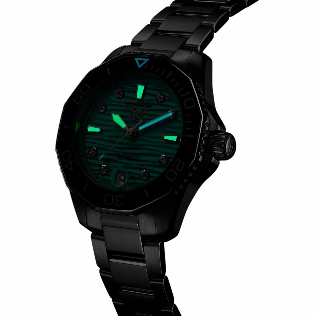  Shop Authentic Tag Heuer Aquaracer Professional 300 Automatic Diamonds Green Dial Silver Steel Strap Watch for Women - WBP231K.BA0618 - Luxxuri