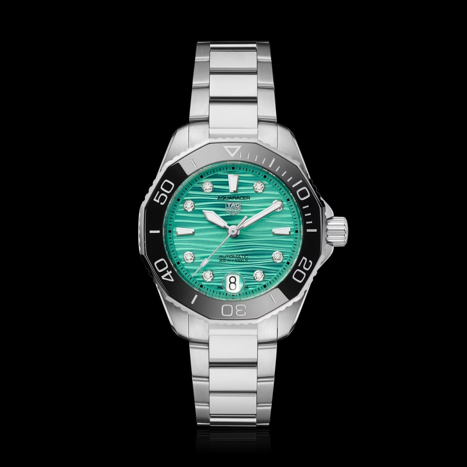  Shop Authentic Tag Heuer Aquaracer Professional 300 Automatic Diamonds Green Dial Silver Steel Strap Watch for Women - WBP231K.BA0618 - Luxxuri