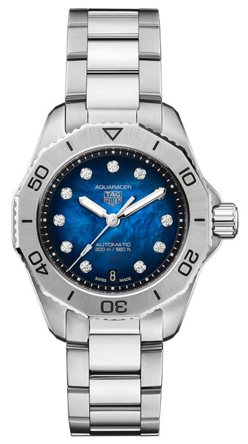  Shop Authentic Tag Heuer Aquaracer Professional 200 Automatic Diamond Blue Dial Silver Steel Strap Watch for Women - WBP2411.BA0622 - Luxxuri