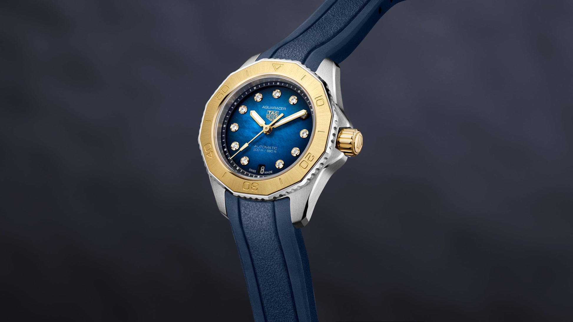  Shop Authentic Tag Heuer Aquaracer Professional 200 Automatic Diamonds Blue Dial Blue Rubber Strap Watch for Women - WBP2450.FT6215 - Luxxuri