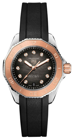  Shop Authentic Tag Heuer Aquaracer Professional 200 Automatic Diamonds Black Dial Black Rubber Strap Watch for Women - WBP2451.FT6200 - Luxxuri