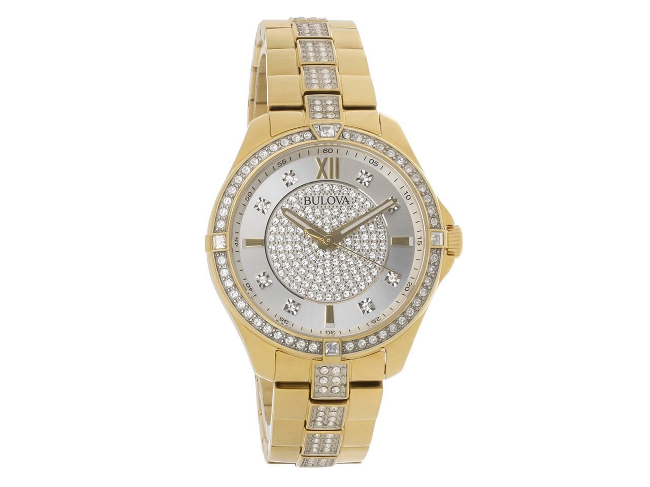  Shop Authentic Bulova Crystal Collection Silver Crystal Dial Gold Steel Strap Watch for Women - 98L228 - Luxxuri