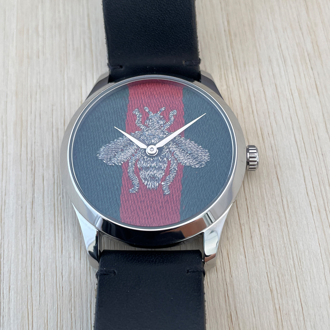  Shop Authentic Gucci G Timeless Quartz Green & Red Dial Black Leather Strap Watch For Men - YA1264149 - Luxxuri