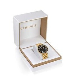  Shop Authentic Versace Greca Sport Quartz Black Dial Gold Steel Strap Watch for Men - VEZ300721 - Luxxuri