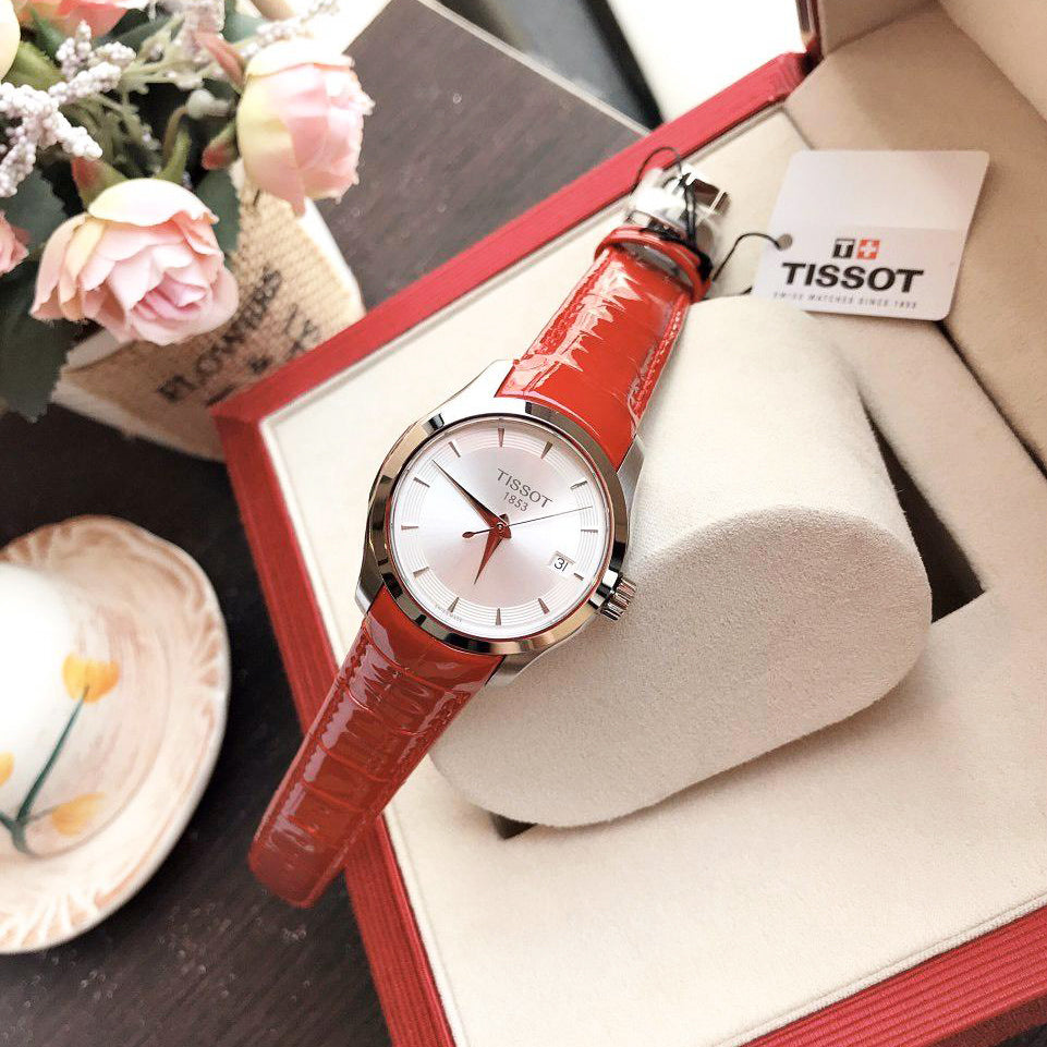  Shop Authentic Tissot Couturier Lady Silver Dial Red Leather Strap Watch for Women - T035.210.16.031.01 - Luxxuri