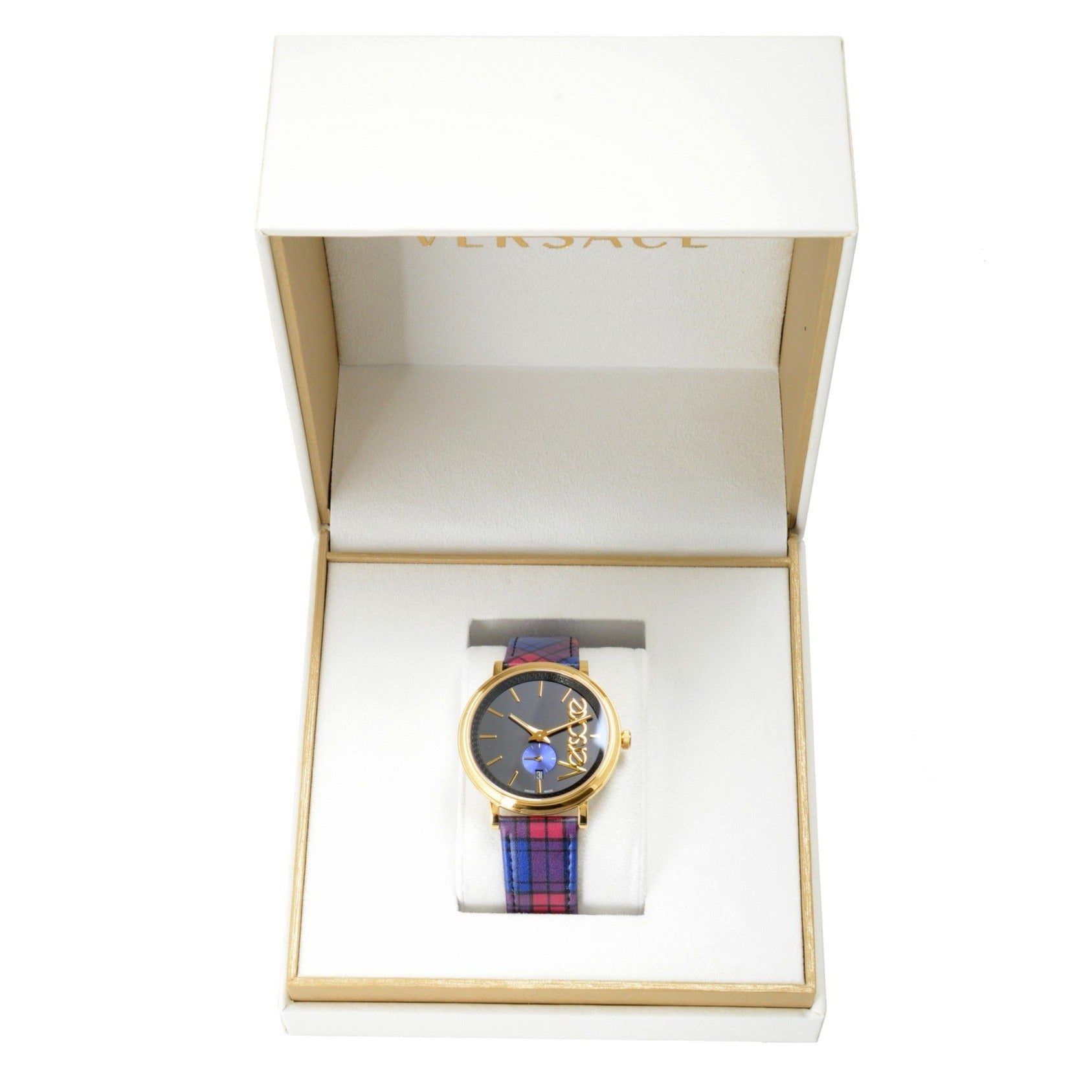 Shop Authentic Versace V-Circle The Clans Edition Black Dial Red & Blue Leather Strap Watch for Women - VEBQ00218 - Luxxuri