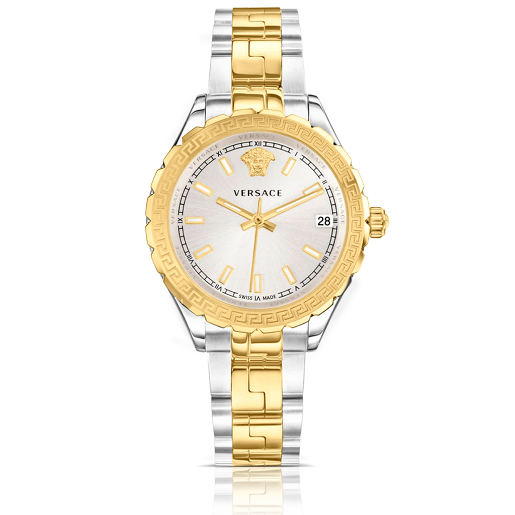  Shop Authentic Versace Hellenyium Silver Dial Two Tone Steel Strap Watch for Women - V12030015 - Luxxuri