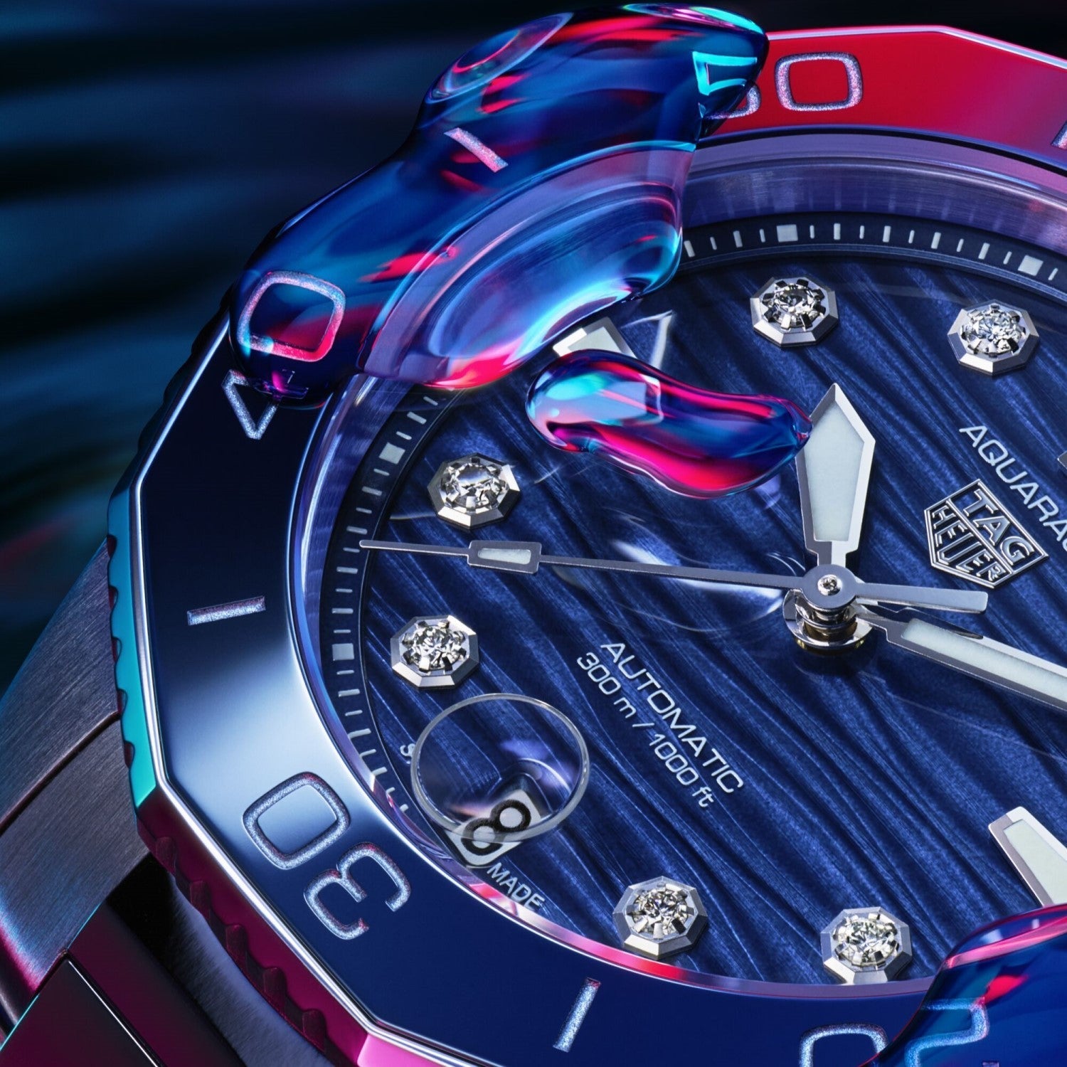 Tag Heuer Aquaracer Professional 300 Automatic Diamonds Blue Dial Silver Steel Strap Watch for Women - WBP231B.BA0618