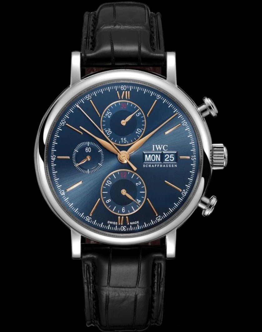 Shop Authentic IWC Portofino Chronograph Blue Dial Black Leather Strap Watch for Men - IW391036 - Luxxuri