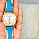  Shop Authentic Burberry The City Gold Dial Blue Leather Strap Watch for Women - BU9018 - Luxxuri